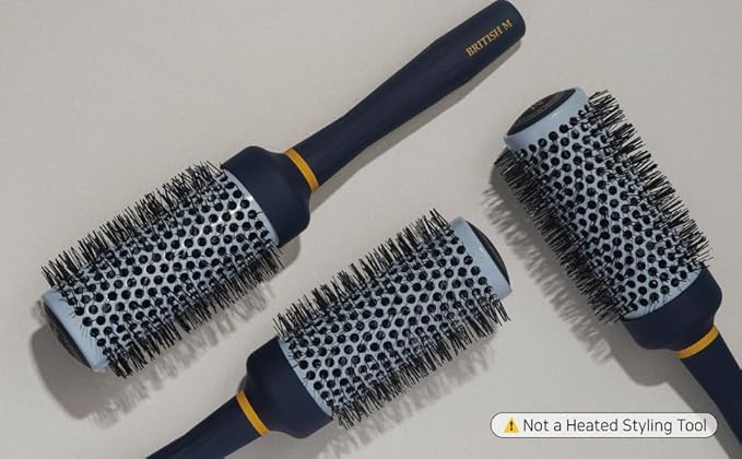 Curling Ceramic Brush Round 43mm – Non-Electric Blowout Brush, Anti-Frizz Styling for a Smooth Salon Look – Ideal for All Hair Types