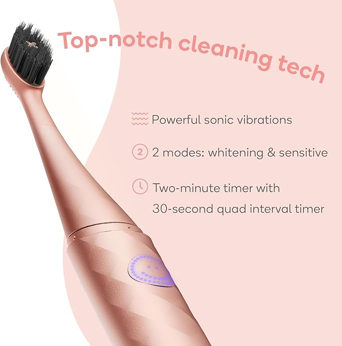 Burst Curve Sonic Electric Toothbrush for Adults (Rose Gold) | Slim Travel Brush with Cover | Ultra Soft Bristles | Up to 2 Month Rechargeable Battery | Two Modes & Timer