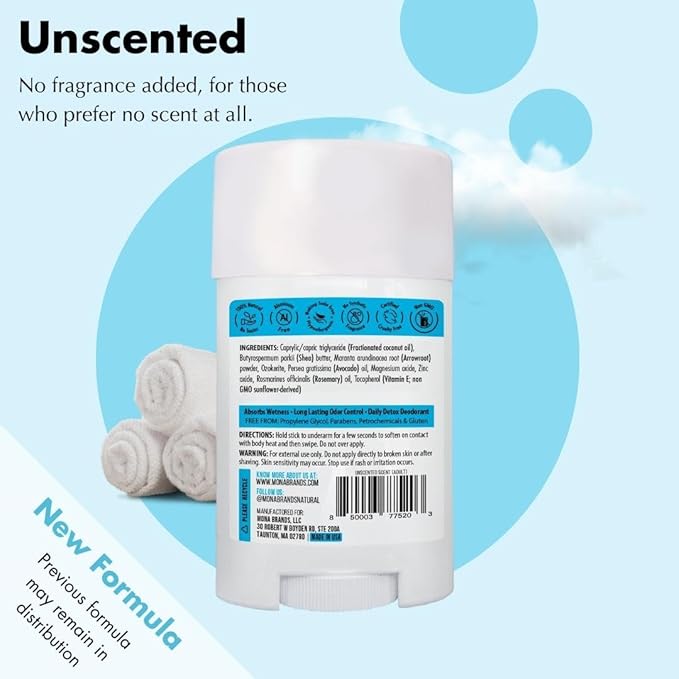 MONA BRANDS All Natural Deodorant For Women & Men | For Sensitive Skin | No Aluminum or Baking Soda | (2-Pack UNSCENTED 1.76 Oz each)