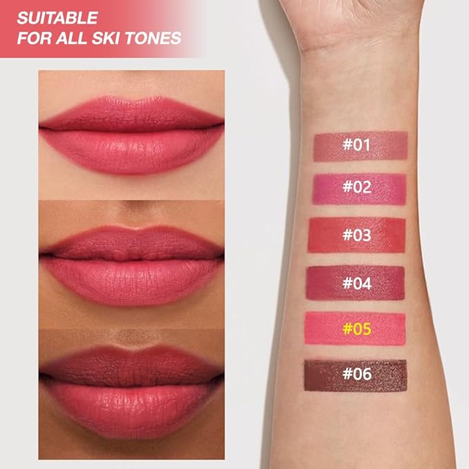 JUAAZIN Rose pink Matte Lipstick Crayon - High Pigment Creamy Formula, Waterproof Long Lasting, Smooth Glide Application, Non-Sticklipstick, Ultra Thin Lightweight, Velvet Matte Lip Feel for Women 05#