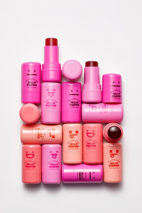Jelly Squad Lip and Cheek Stain 2 in 1 Tinted Jelly Blush and Lip Stain Long Lasting Lightweight Natural Finish Grumpy Strawberry Red, 0.28 FL.OZ/8G，pack of 1