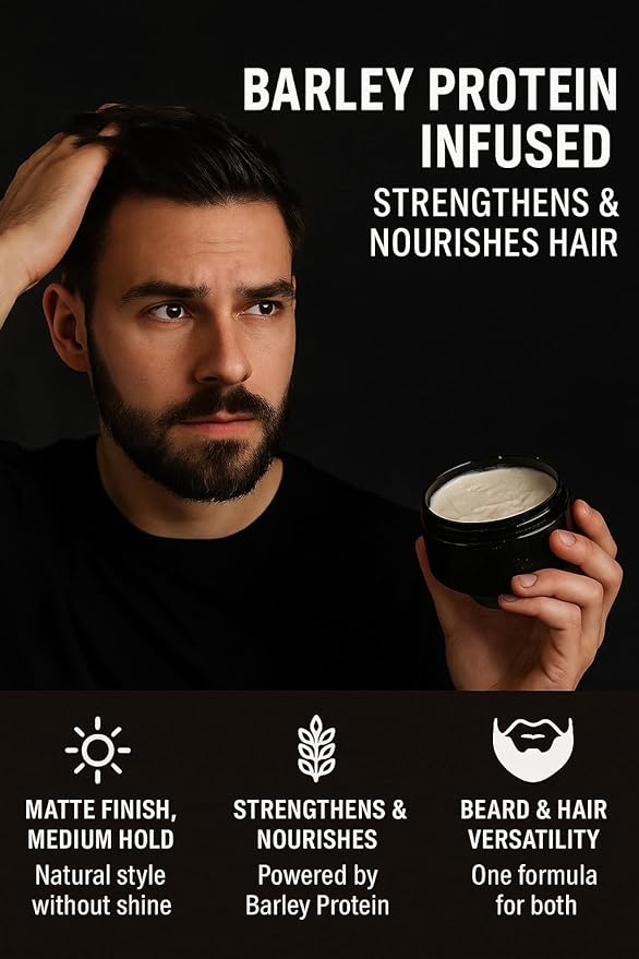 Covert Care Mission Style Matte Pomade for Beard & Hair – Infused with Barley Protein, Natural Matte Finish