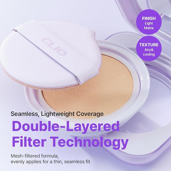 CLIO Kill Cover Mesh Blur Cushion Foundation, Flawless Full Coverage, Pore Blurring for Smooth Skin, Semi-Matte Finish, Long-Lasting, Lightweight, Oil-Control, Korean Foundation (23N GINGER)