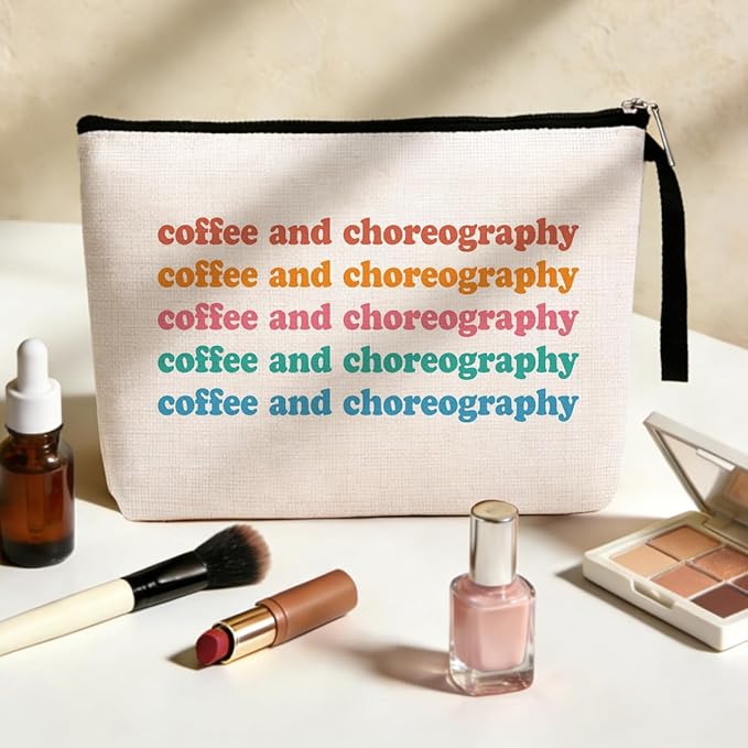 Jztco Dancer Gifts Coffee Lover Gifts Cosmetic Bag Dance Stuff Makeup Bag Cheerleader Gifts for Girls Women Dance Lover Coffee Themed Gifts Dance Teacher Gift Dance Moms Merch Cheer Gift Travel Bag