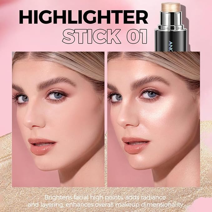 Glow Highlighter Stick, Long Lasting Luminous Satin Shimmer Dewy Finish Cream Highlight Makeup Sticks for Older Women, Blendable and Buildable, #1 Mature Highlighter