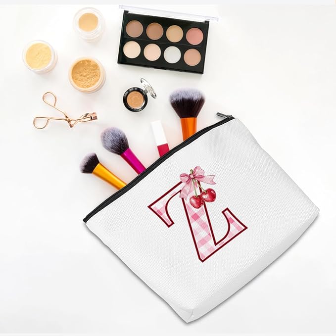 CQM Initial Makeup Bag Monogram Cosmetic Bag Monogrammed Gifts for Women Girls Friends Coworker Teacher Personalized Travel Toiletry Bag Christmas Bridal Shower Wedding Bridesmaid Gifts, Cherry Z