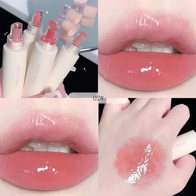4 Pcs Hydrating Jelly Lip Gloss,Long Lasting Waterproof Non-Stick Cup Lip Glaze Set,Moisturizing Tinted Lip Balm,Mirror Liquid Lipsticks Brighten Plumping Lipstick