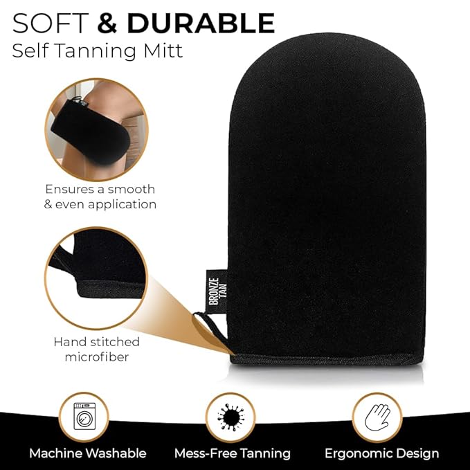 Bronze Tan Self Tanning Mitt for Self Tan - Self Tanner Mitt for Application of Bronze Tan Self Tanner - Black Tanning Mitts Self Tanner are Machine Washable And Reusable Sunless Tanning Mit