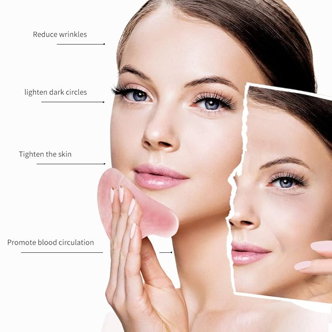 Flagest Gua Sha Rose Quartz Massage Tool, Facial Tool for Scraping and SPA Acupuncture Therapy, Heart Shape Trigger Point Treatment on Face (Rose Quartz)