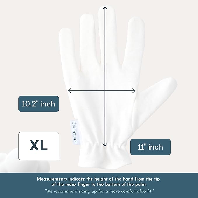 4 Pairs Cottonnerie Original Cotton Gloves for Dry Hands Sleeping, Moisturizing Gloves Overnight, Hand Moisturizer Gloves, Moisture Gloves for Dry Hands Overnight, Sleeping Gloves, X-Large
