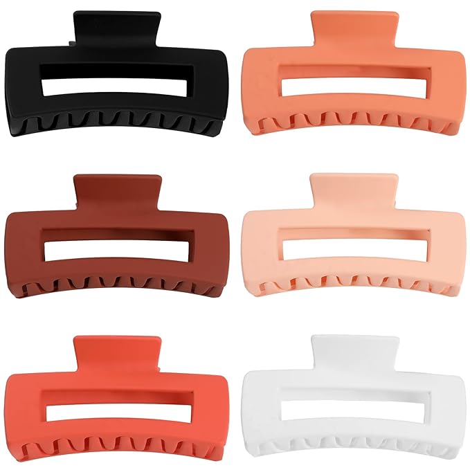 4 Inch Big Hair Claw Clips 6 Pcs Large Claw for Thick Hair Square Hair Clips for Women Rectangle Hair Clips Nonslip Acrylic Banana Jaw Clips Hair Accessories for Girls (Orange)