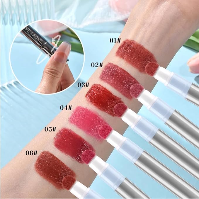 Cushion Lip Gloss Matte Lip Tint – Long-Lasting Lightweight Color, Soft Plush Applicator for Gradient Blurred Lips, Non-Sticky Velvet Finish Hydrating Lip Stain 06#–Mocha Brown