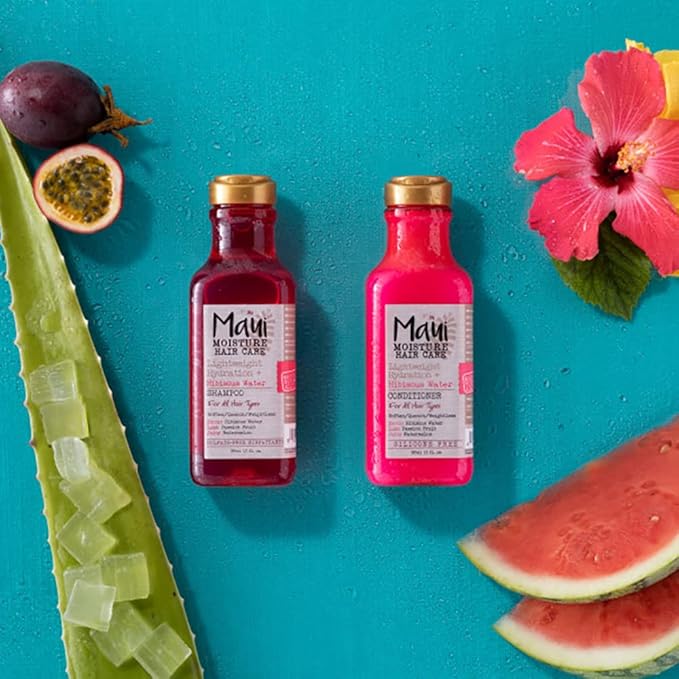 Maui Moisture Lightweight Hydration + Hibiscus Water Shampoo + Conditioner, Nourishing Aloe Vera Softens & Quenches Hair, Vegan & Silicone-Free, 13 Fl Oz, 2 Pack
