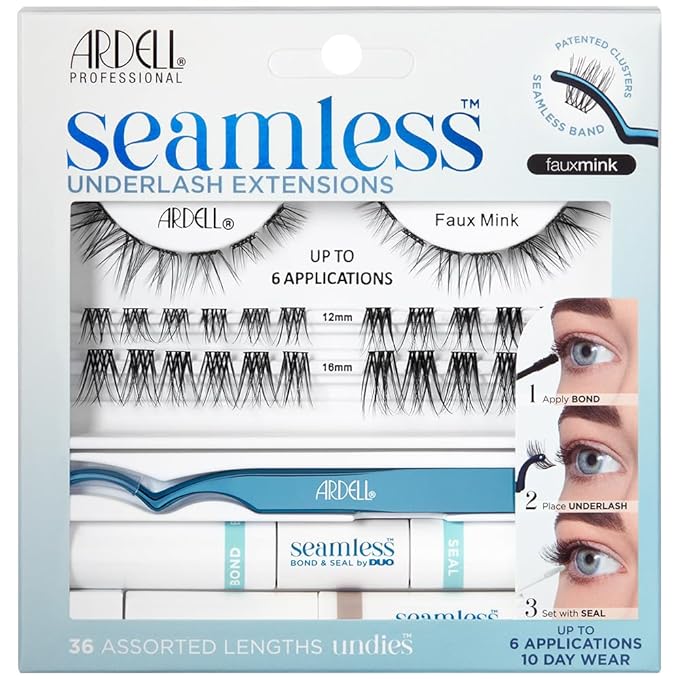 Ardell Seamless Eyelash Extension Kit, Faux Mink - Customizable DIY Lash Clusters, Includes Bond & Seal and Applicator for Long-Lasting Natural Lashes, 1 Pack