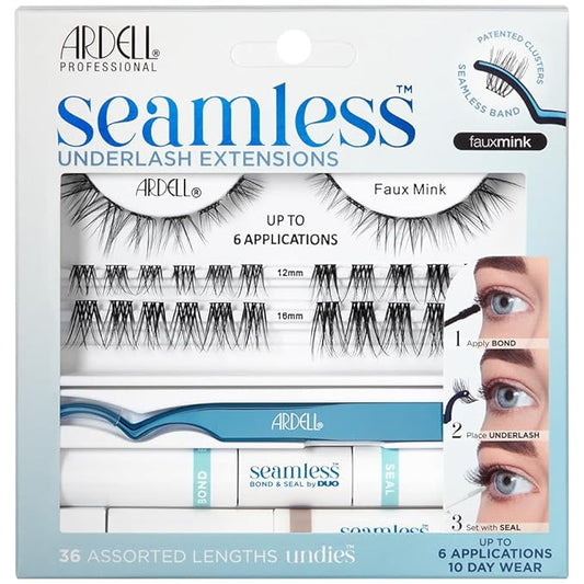 Ardell Seamless Eyelash Extension Kit, Faux Mink - Customizable DIY Lash Clusters, Includes Bond & Seal and Applicator for Long-Lasting Natural Lashes, 1 Pack