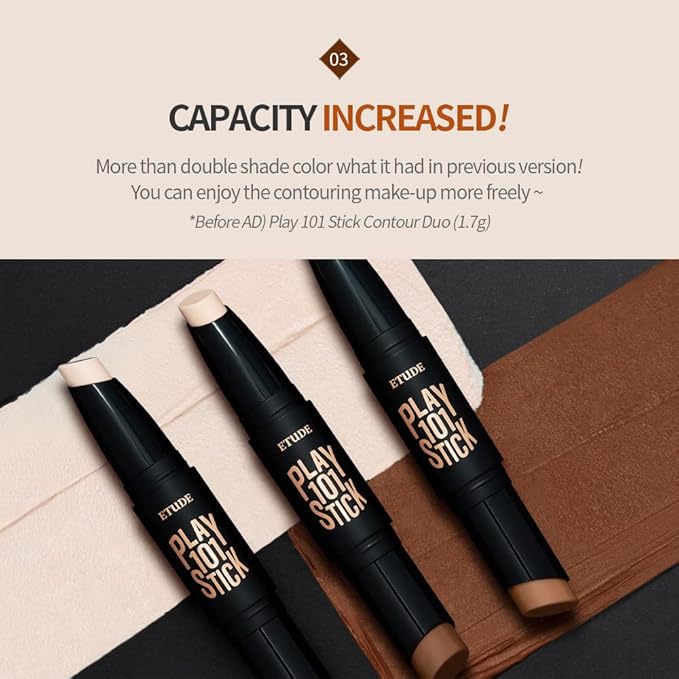 ETUDE Play 101 Stick Contour Duo - Original | Creamy Shading and Highlighter Duo for Easy Contouring Makeup, Kbeauty, Korean Makeup