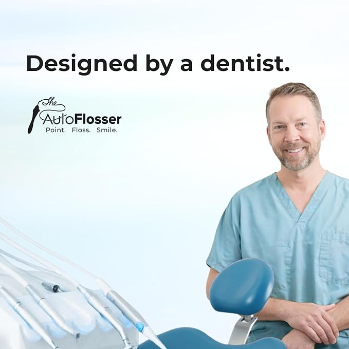 The AutoFlosser Threader Dental Floss Handle Kit - Dentist Designed Manual Flosser with Ergonomic Handle for Implants, Bridges, Braces & Bonded Retainers - Starter Kit with Stiff & Thin Glide Floss