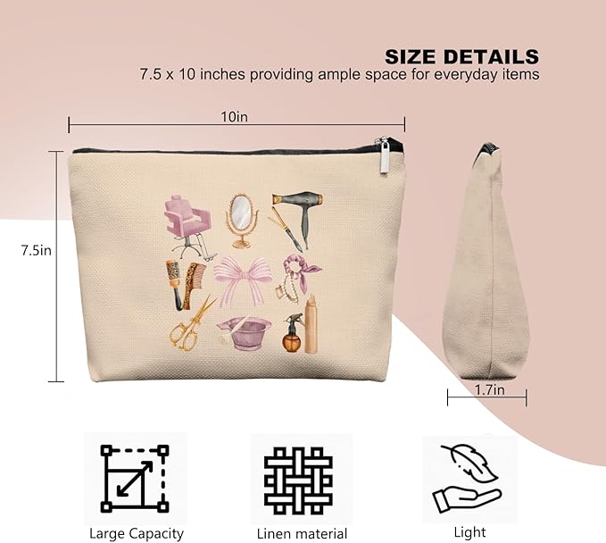 EKGJW Hairstylist Gifts Women Makeup Bag, Cute Cosmetic Pouch for Hairdressers & Cosmetology Students, Hair Salon Travel Organizer Bag for Teen Girls, Aesthetic Stylist Accessories, 7.5 x 10 in
