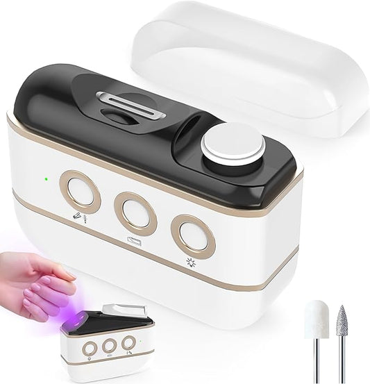 Electric Nail Clipper, Upgraded 5 in 1 Electric Nail Trimmer with Polishing, Shaving, LED Gel Nail Lamp, Dust Storage and LED Light, Automatic Electric Nail File for Kids, Adult, Seniors (White)
