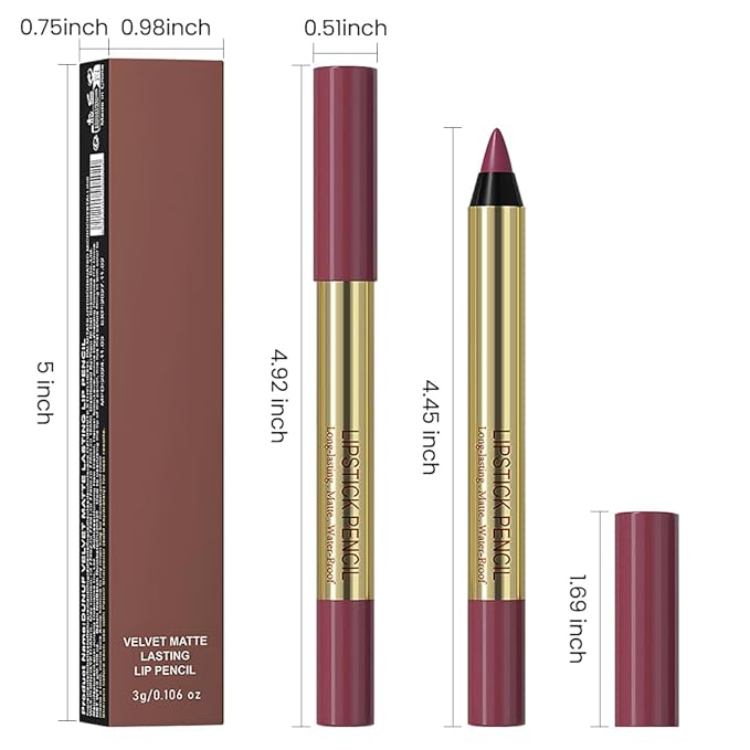 Rose Red Matte Lip Liner Pencil - Crayon Matte Lipstick Pencil, No Transfer, Smudgeproof & Waterproof, Sharpenable Lip Crayon for Women, Velvet Long-Lasting Lip Color 04#