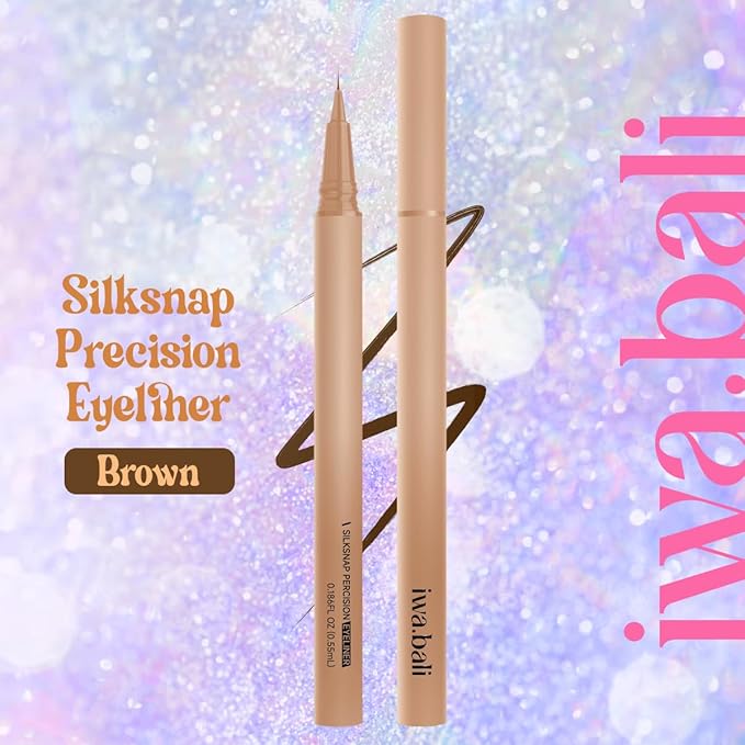 Silksnap Precision Liquid Eyeliner, Ultra Fine 0.01mm Tip, Smudge-Proof Waterproof Formula, Perfect for Beginners, Smooth Flow Drama-Proof (Brown) (BROWN)