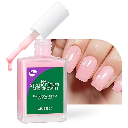 gelike ec Protein Nail Growth and Strengthener Polish: Milky Pink 15ml Natural Nail Strengthener for Weak and Damaged Nails - Protein Nail Hardener for Home Salon Outdoor