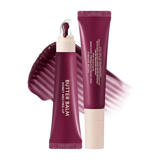 Nature Republic Honey Melting Lip Butter Balm – Moisturizing Tinted Balm with Peptides, for Sheer & Glossy, Smooth & Soft Lips (BLACK CHERRY)