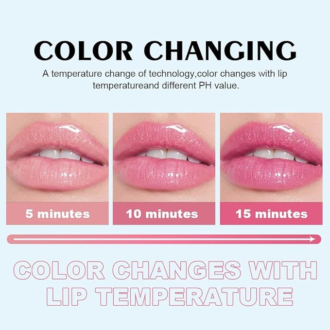 Color Changing Lip Gloss Set- Non-Sticky Hydrating Lip Oil, High Shine Glassy Finish, PH Reactive Tinted Lip Plumper, Long Lasting Moisture & Glow(3 PCS)