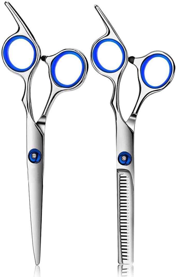 Hair Cutting Scissors Hair Thinning Texturizing Shears Hairdressing Shears With Detachable Finger Ring for Barber/Men/Women/Salon&Home (Blue 2)