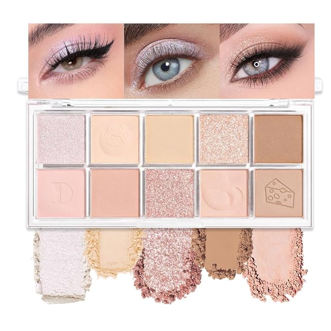 10Colors Nude Pink Rose Gold Colorful Eyeshadow Palette Makeup,Natural Neutral Eye Shadow,Naturing-Looking Long Lasting Waterproof Blendable Hypoallergenic Suitable for Beginners