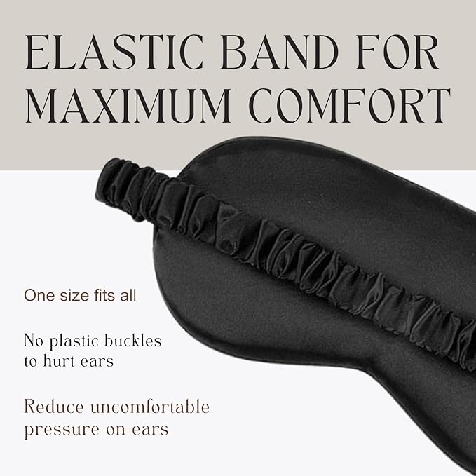 LCBD Silk Satin Sleeping Eye Mask, Black Sleep Eye Mask Night Blindfold for Women and Men, Soft Breathable Blackout Eyeshade Eye Cover for Travel, Wedding Bridesmaid Gift