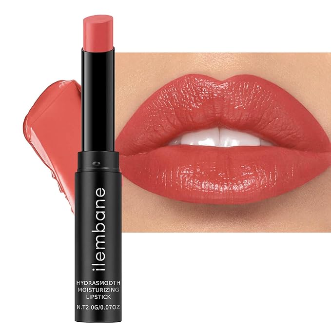 ilembane Nude Pink Moisture Lipstick – Hydrating Lip Balm for Dry, Cracked Lips, Weightless Creamy Lip Color with Vitamin E, Hydrasmooth, Glossy Juicy Finish, Long Lasting for Women (Hold me)