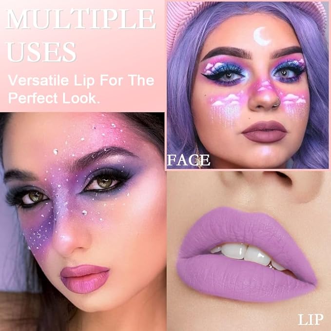 AMY'S DIARY Pink Purple Matte Plum Liquid Lipstick 5Pcs Sets,24-hour Lipstick Light Red Plum Red Lip Stain 24 Smudge Waterproof Matte Lipstick Lip Stain Gloss Long Lasting for Girl (Set01)