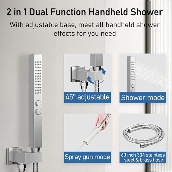 Shower Faucet Set Shower Systems, STARBATH 3 Way Shower Faucet with 2 in 1 Handheld, Ceiling Mount 12+6" Dual Rain Shower Head for Two People (6"+12" Shower Head-2 in 1-Handheld, Chrome)
