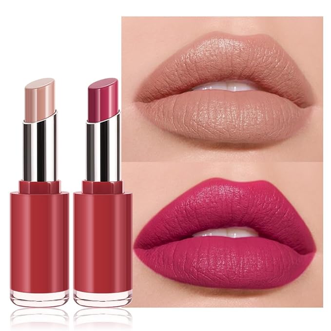 HHLTOH 2Pcs Honey Lipstick Tinted Lip Balm Set - Matte Tint Cream Lipsticks for All Skin Tones,Hydrating Lip Stain,Can be Buildable Nourishing Moisturizing Suitable for Women to Every Day Makeup 01&05