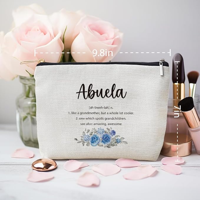 MOTERMATE Abuela Gifts Makeup Bag, Best Abuela Gifts for Christmas from Grandkids Cosmetic Bag for Women, Grandma Gift from Granddaughter Grandson Toiletry Bags Zipper Makeup Pouch