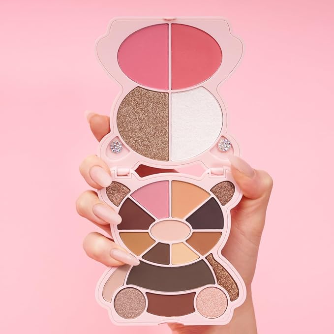 KimChiChic Beauty Teddy Kim Palette - 17 Playful Eyeshadows, 2 Blushes, 2 Highlighters, Cruelty Free Makeup Palette, Girlfriend Pink 1.09oz