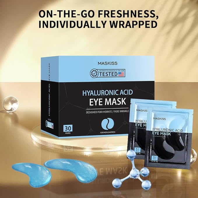 Maskiss Under Eye Patches (30 Pairs), Hyaluronic Acid Eye Masks for Dark Circles Puffy Eyes Undereye Bags, Collagen Eye Patches for Wrinkles and Hydrate, Skin Care Gift for Her