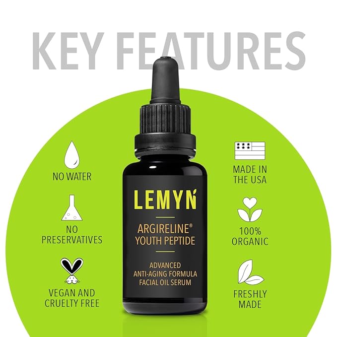 Lemyn Organics Argireline Youth Peptide Face Oil Serum | Anti-Aging, Hydrating, and Firming | Freshly Made Skincare | 15ml