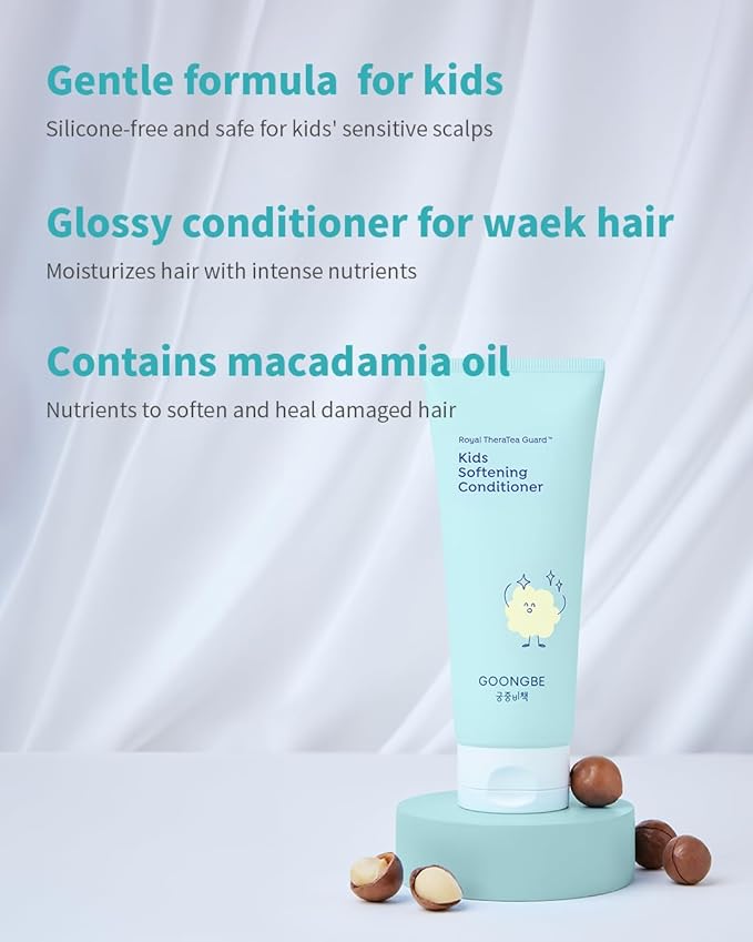 GOONGBE Korean Kids Silicone-Free Silky Shampoo & Conditioner for Weak Frizzy Hair - Glossy Shine & Tangle Prevention - Low pH - Allergen-Free, 10.1oz & 6.76oz