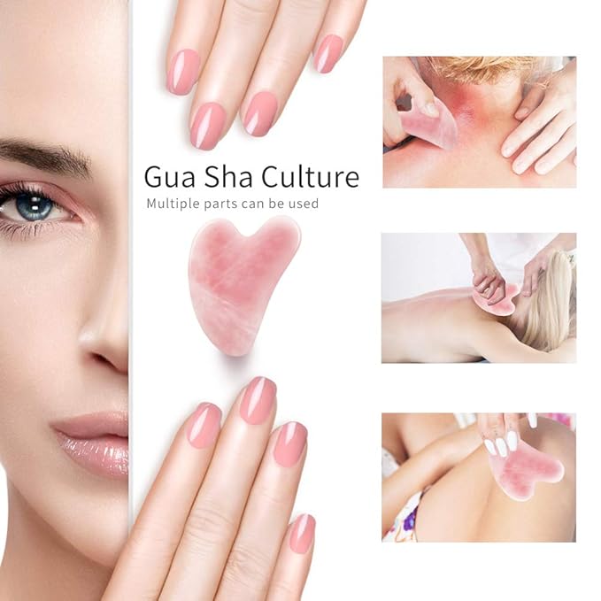 Flagest Gua Sha Rose Quartz Massage Tool, Facial Tool for Scraping and SPA Acupuncture Therapy, Heart Shape Trigger Point Treatment on Face (Rose Quartz)