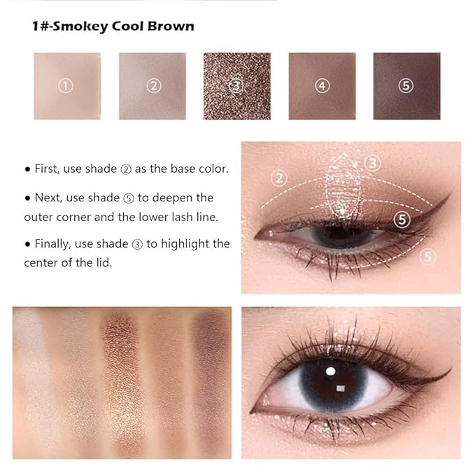 Smokey Nude Eyeshadow Palette 5 Colors Cool Brown Matte and Shimmer Eye Makeup Highly Pigmented Long Lasting Blendable Neutral Taupe Brown Eyeshadow for Daily or Smokey Look, 1#