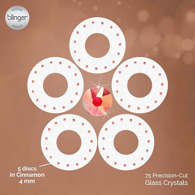 blinger® Shimmer Crystal Refill Pack – as seen on Shark Tank | 5 Discs – 75 Precision-Cut Glass Crystals | Hair-Safe Accessories | Styling Tool Not Included| Cinnamon 4 mm