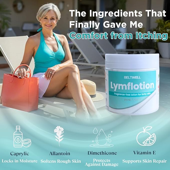 Beltwell® Lymflotion Non-Greasy Moisturizer for Dry & Sensitive Skin Relief – Fragrance Free Anti-Itch Lotion for Itchy Skin, Lymphedema, Diabetes, Eczema, Cracked Feet & Arms – 200ml