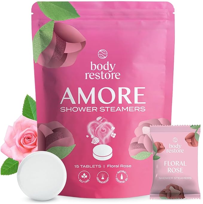 Body Restore Shower Steamers Aromatherapy 15 Pack – Valentines Day Gifts for Her and Him, Birthday Gifts for Women and Men, Relaxation, Stress Relief, Self Care, Bath Bombs – Rose