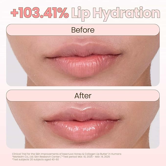 beenuvo Honey & Collagen Lip Butter, Hydrating Lip Treatment, Overnight Lip Mask, Moisturizing Lip Balm with Jojoba Oil & Squalane, Lip Care, Korean Skin Care (0.45 oz)