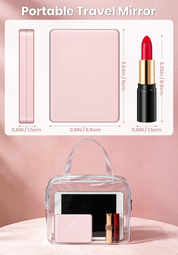 Compact Mirror, Rechargeable 30X Magnifying Mirror with 3 Lighting Modes & Dimmable Brightness, Portable Travel Makeup Mirror with Light, Essentials for Travel, Pocket, Purse, Gifts for Girls Pink
