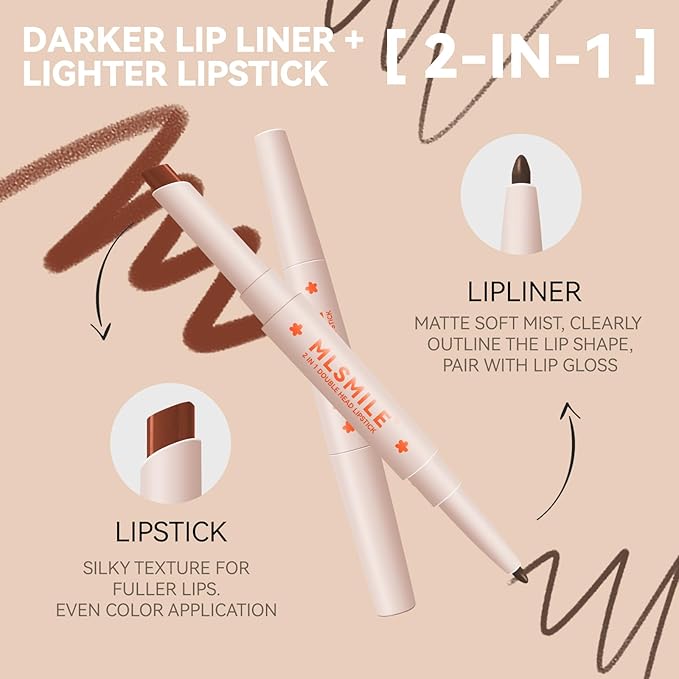 Light Pink Matte Lip Liner and Dark Lipstick Crayon Set, Velvet Long-Lasting Creamy Lip Liner Smudge-Proof Waterproof High Pigmented Lip Pencil Smooth Longwear Lip Liner For Women Makeup(#02)