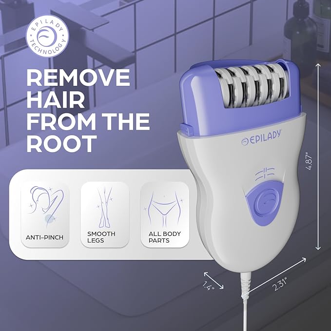 Epilady Speed Corded Epilator for Women – Dual-Speed 40-Disc Root Hair Removal Device for Legs, Underarms and Bikini Area Compact Waterproof Anti-Pinch Design for Smooth Long-Lasting Results