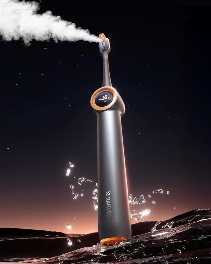 RANVOO AirJet [AI Max Jet Clean] [Flossing & Sonic Brushing 2-in-1] Electric Toothbrush for Adults, 100% Plaque Removal, Whitening, 60-Day Battery, Soft & Gum Friendly, for Sensitive Teeth/Braces Gray
